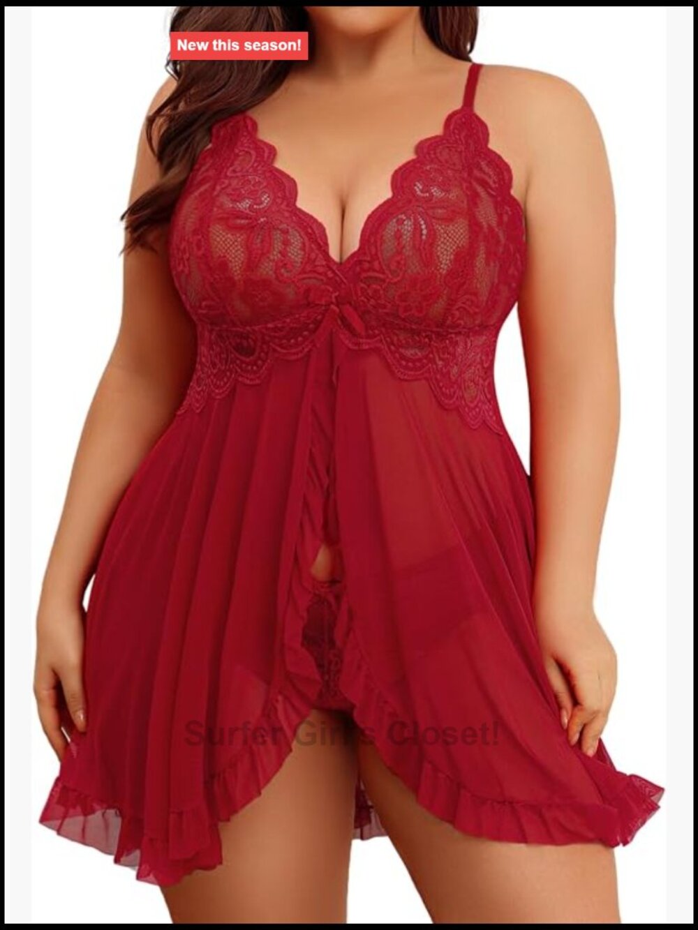 Plus Size Lace Babydoll Lingerie Dress with Panty Set